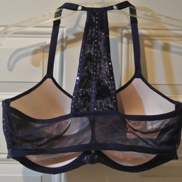 VICTORIAS SECRET NAVY BLUE 38DD T-STRAP VERY SEXY PUSH UP BRA - Picture 2 of 4